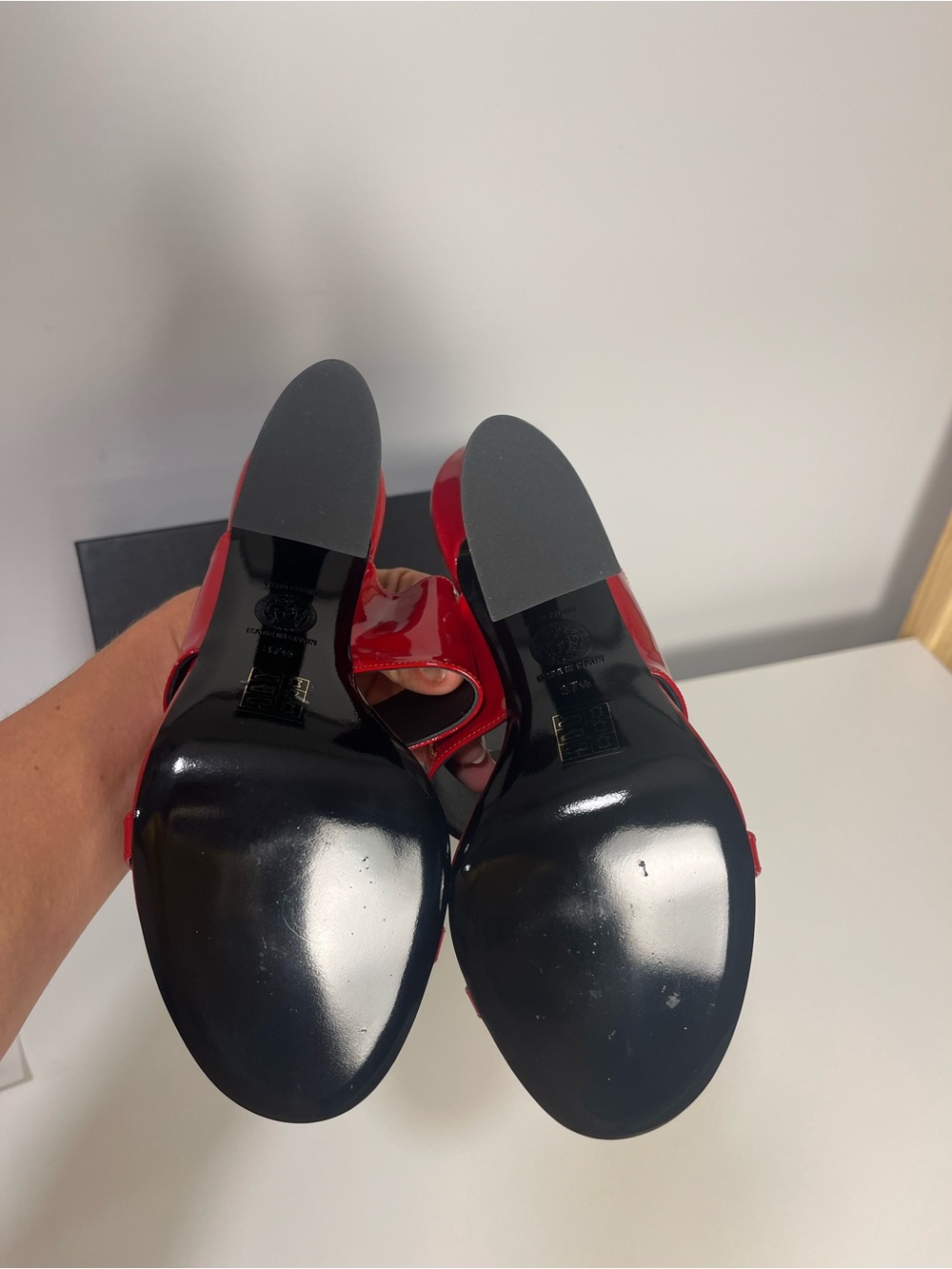 Versace Red Patent Leather Medusa Slip-On Mules with Gold Accent - Picture 6 of 8